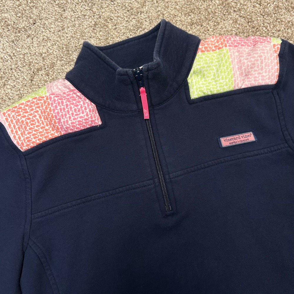 Vineyard Vines 1/4‎ Zip Pullover Women Size Medium Navy Patchwork Mock Neck